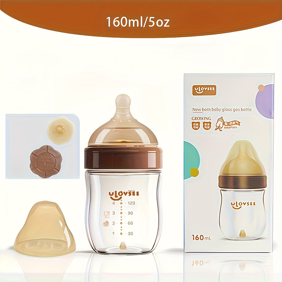 Borosilicate Glass Baby Bottles, Wide-Neck Feeding Bottle with Bottom Air Balance Valve, 4 oz, 5 oz and 8 oz Options for Daily Infant Feeding