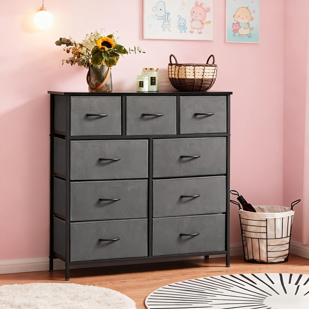 Fabric Drawer Storage Cabinet for Office or Bedroom, Lightweight Wardrobe Organizer with Integrated Slide Rails in Black, Rust or Gray