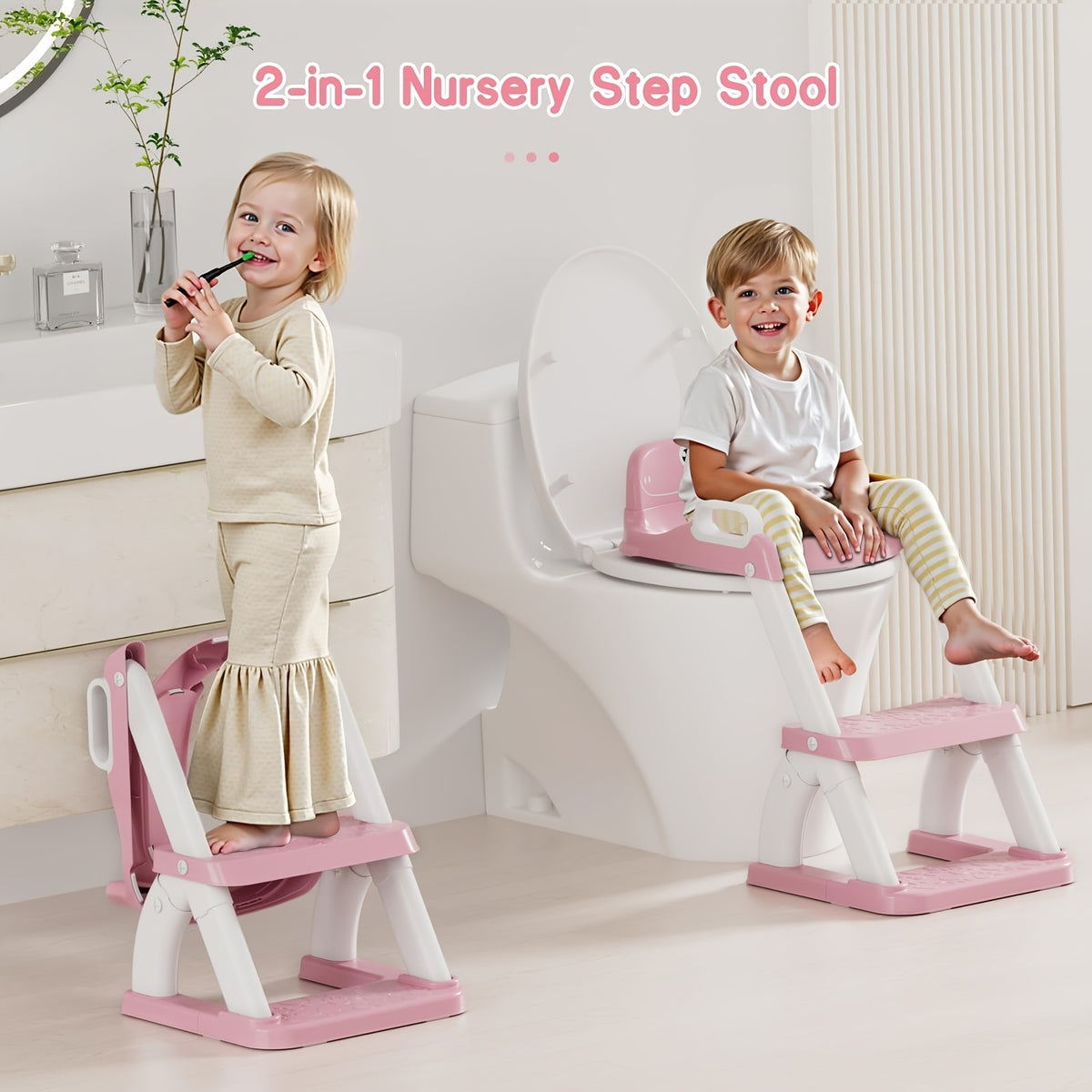 Dinosaur Potty Training Seat with Step Stool, 2-in-1 Toddler Toilet Seat with Detachable Triangular Base, Splash Guard and Non-Slip Mat, Color Options