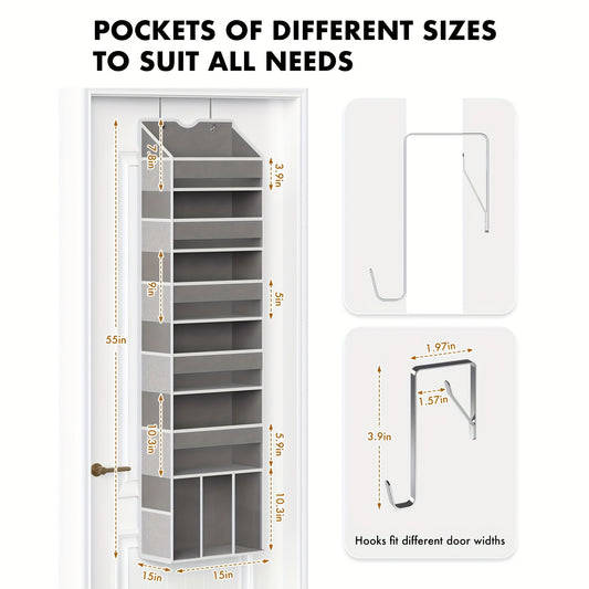 18-Pocket Hanging Door Organizer for Nursery Storage, 6-Shelf Swing-Proof Over Door Organizer, Clear Front and Side Pockets, Holds Up to 50LB, No-Drill Closet Bedroom Bathroom Storage
