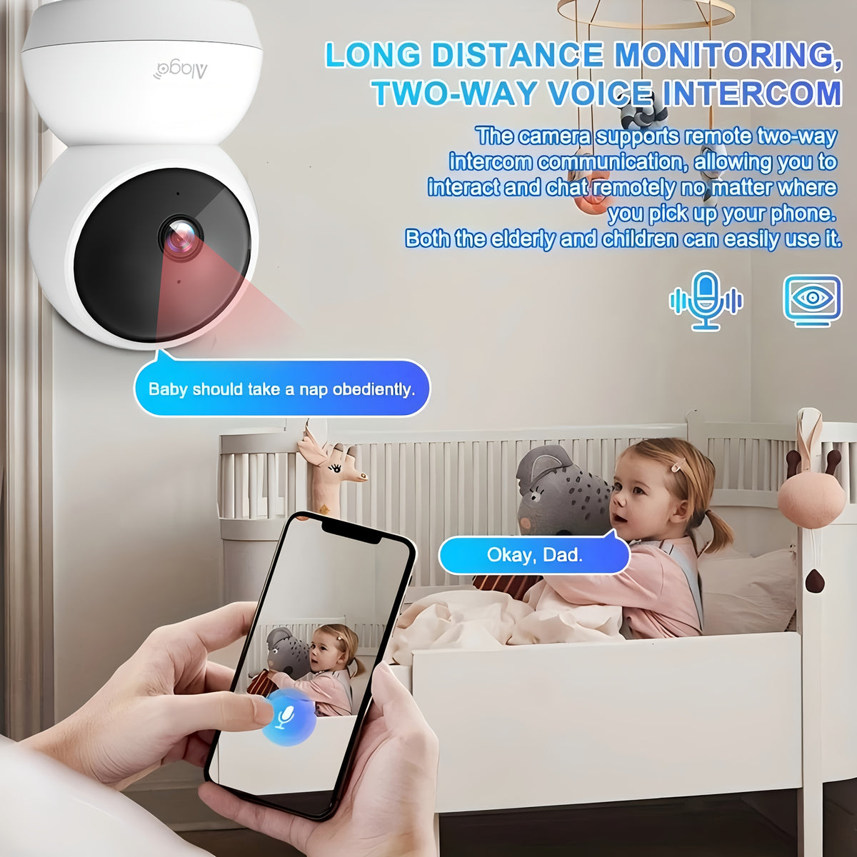 2K WiFi Indoor Security Camera with AI Motion Alerts, Night Vision, Two-Way Audio, 2.4G/5G Connectivity and Smartphone Monitoring for Home or Nursery