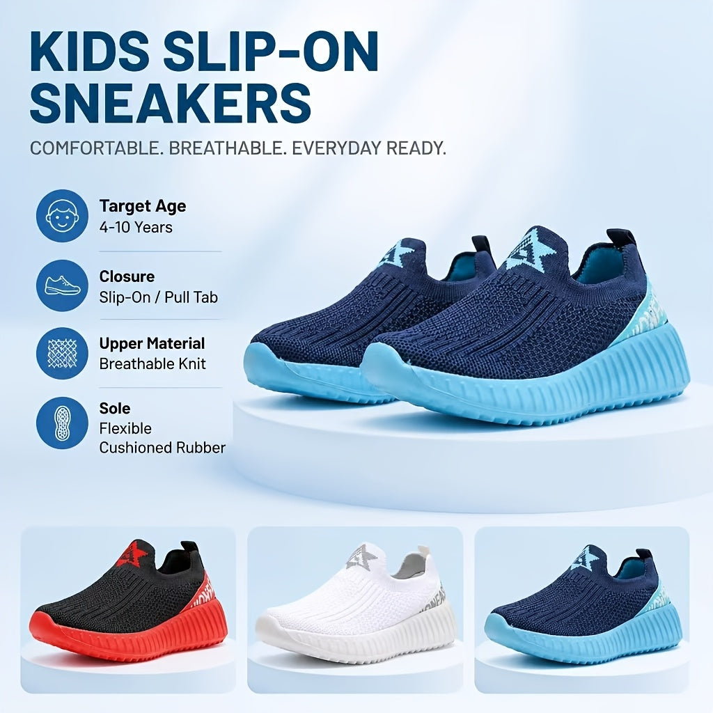 Kids Slip-On Mid-Top Sneakers for Boys and Girls, Lightweight Breathable Outdoor Play Shoes with Cushioned Sole in Toddler, Little Kid and Big Kid Sizes
