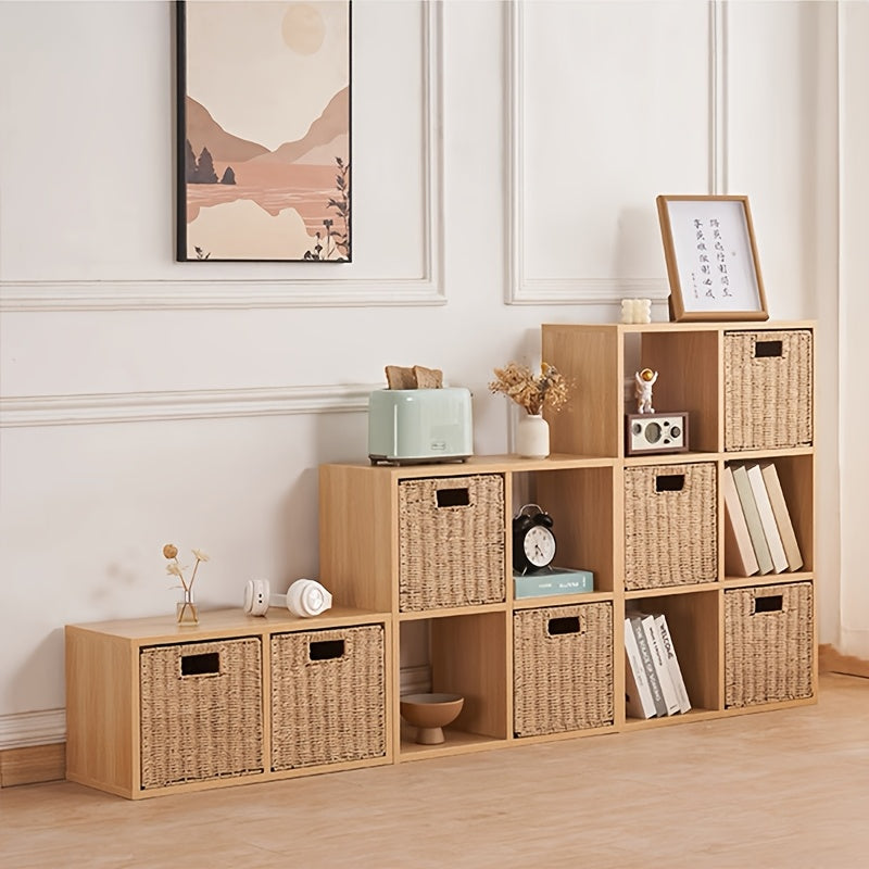 Paper Rope Storage Baskets with Handles, Foldable Handwoven 11 x 11 x 11 Inch Shelf Organizer Cubes for Nursery, Bedroom or Living Room