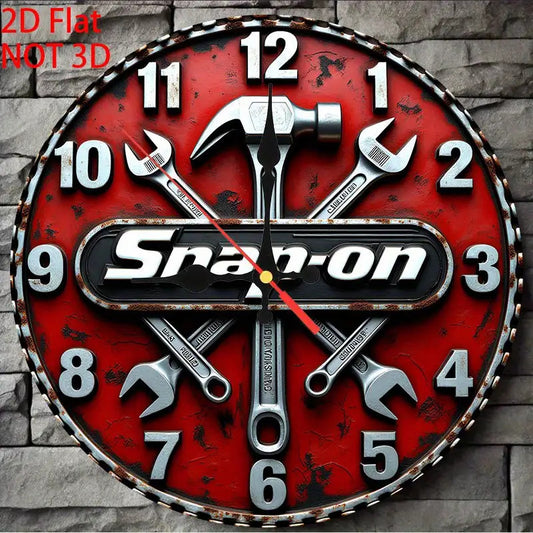 Vintage Garage Wall Clock with Rustic Wood-Look Quartz Design, Flat 2D Printed Style for Workshop, Home Office or Living Room Decor