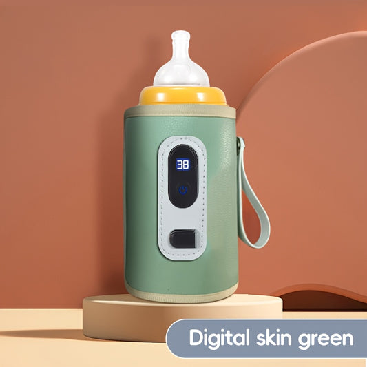 USB Bottle Warmer Sleeve with Digital Temperature Display, Cochildor Milk Warming Cover for Compatible Breastmilk and Formula Bottles in Green or Pink