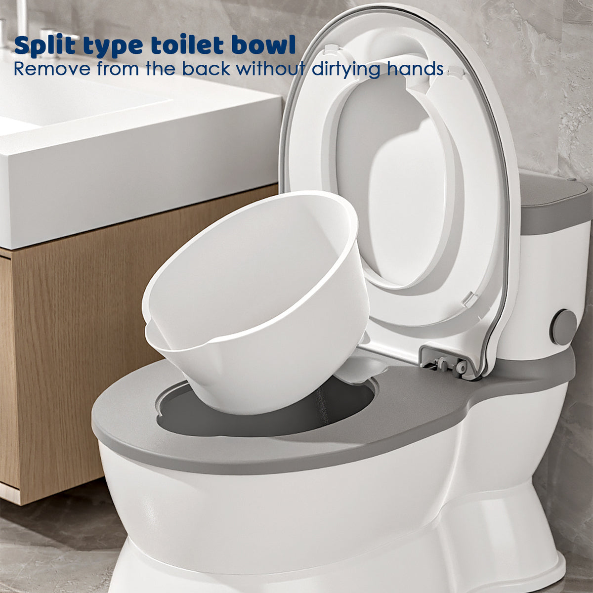 Kids Potty Chair with Flush Sound and Removable Training Seat, Toddler Toilet with Wipes Storage and Toilet Paper Holder for Boys and Girls, Grey