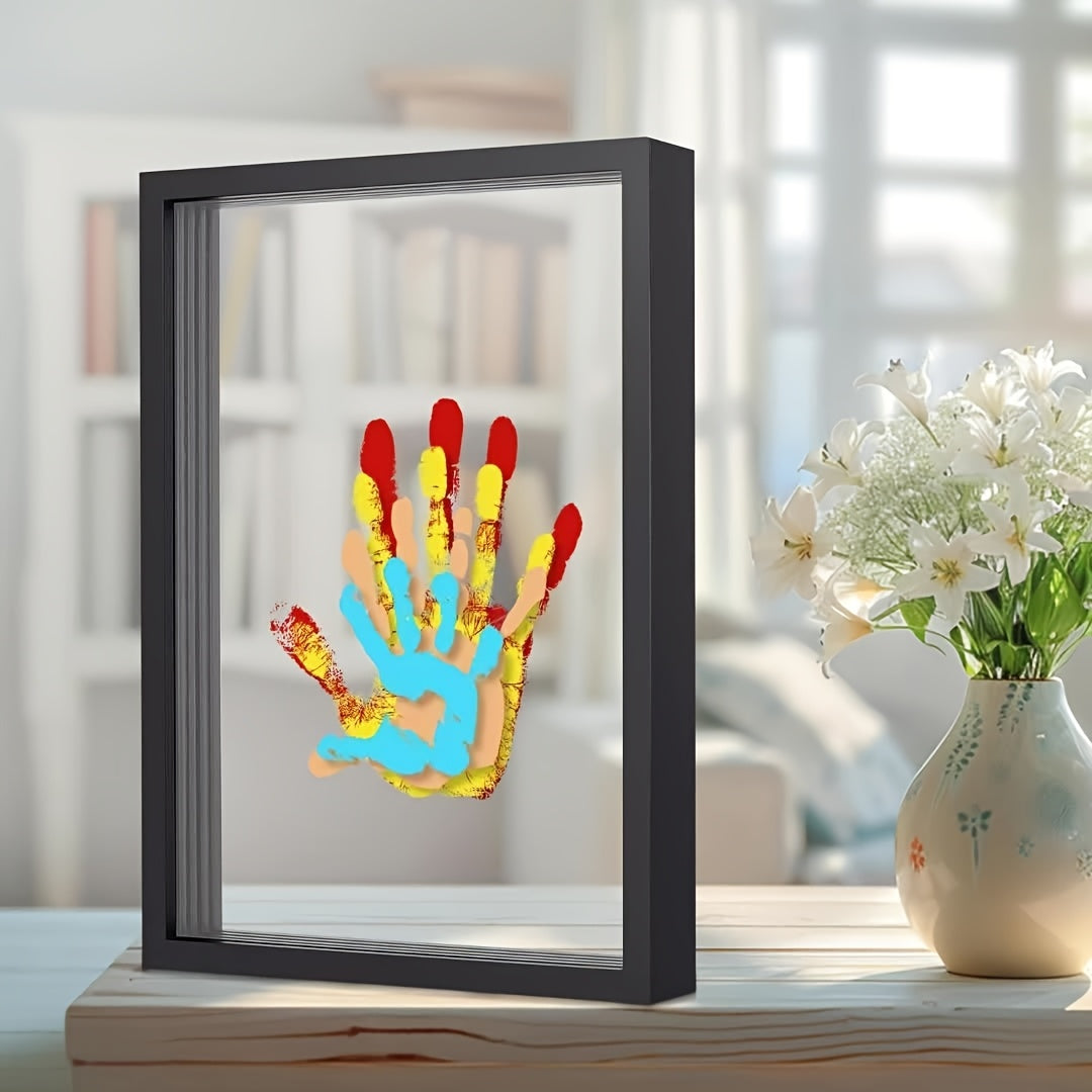 Family Handprint Kit with Keepsake Frame, 4 Handprint Spaces and 6 Paint Colors for Shared Memory Making, Mother's Day or Holiday Gift