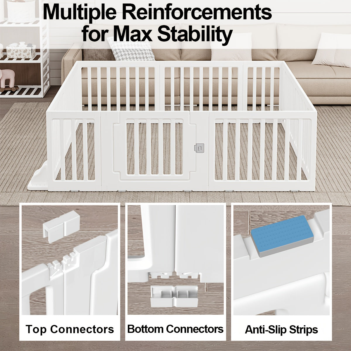 Modular Baby Playpen Fence with Gate, 2-in-1 Adjustable-Shape White Panel Play Yard for Supervised Indoor or Outdoor Kids Activities
