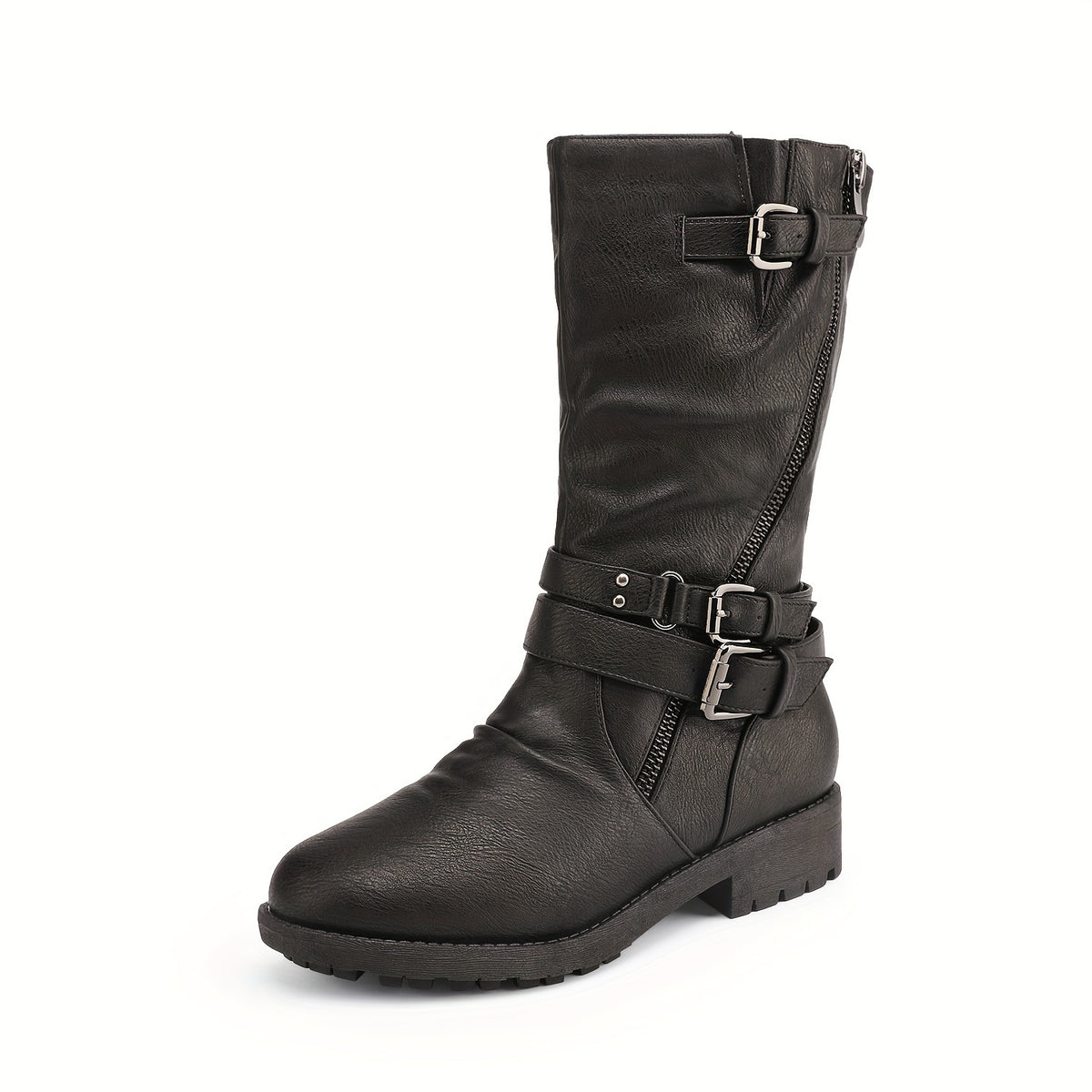 Buckle-Zip Knee-High Winter Boots for Girls - Plush Faux Fur Lined, Textured TPR Sole with Stable Heel, Cozy Warm Fashion Boots for Cold Weather, Toddler to Big Kid
