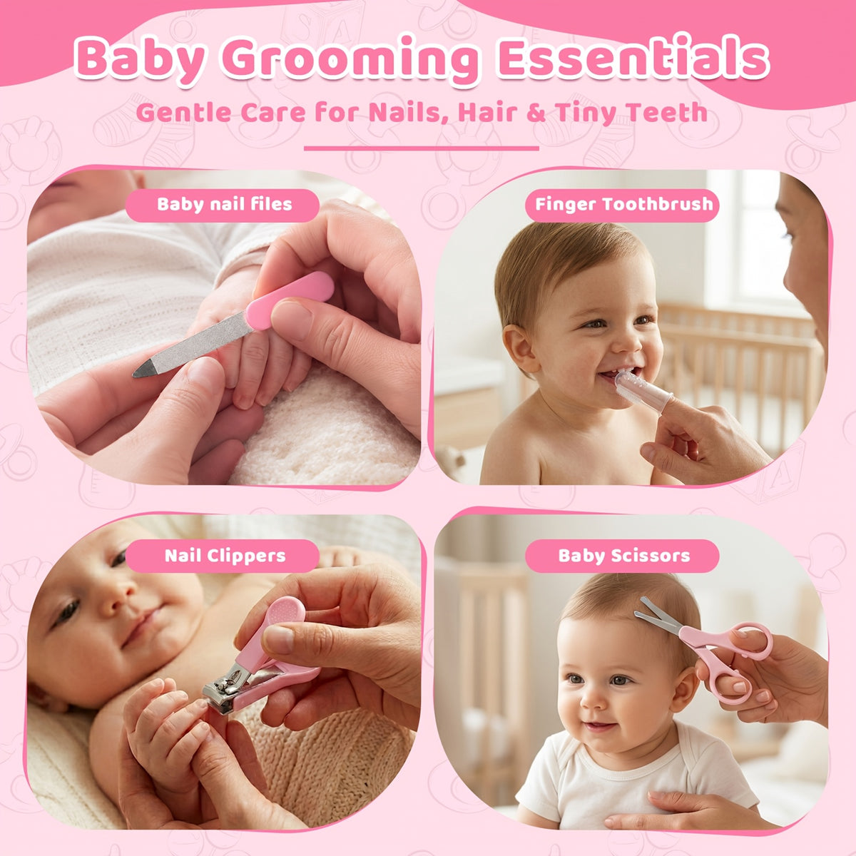 Infant Daily Care Kit 20-in-1 with Nail Clipper, Nasal Aspirator, Hair Brush and Comb, Baby Grooming Essentials with Zippered Case in Pink or Blue