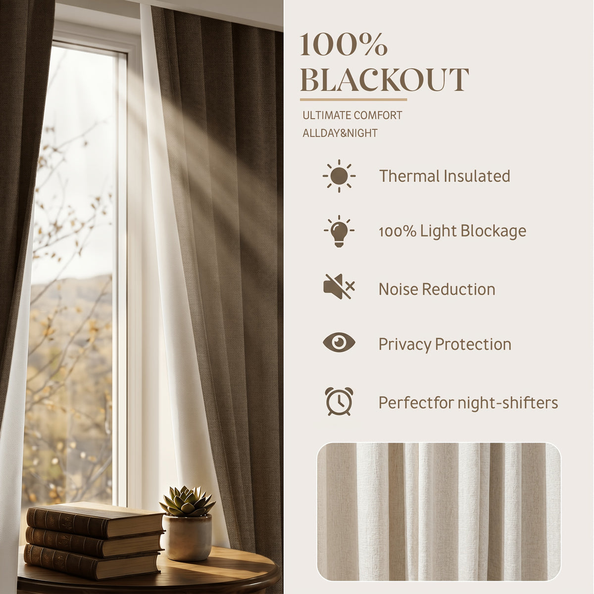 Blue Nursery Blackout Curtains 4-Panel Set, 52 x 63 Inch Coated-Lining Window Drapes with Four Hanging Methods for Bedroom Privacy