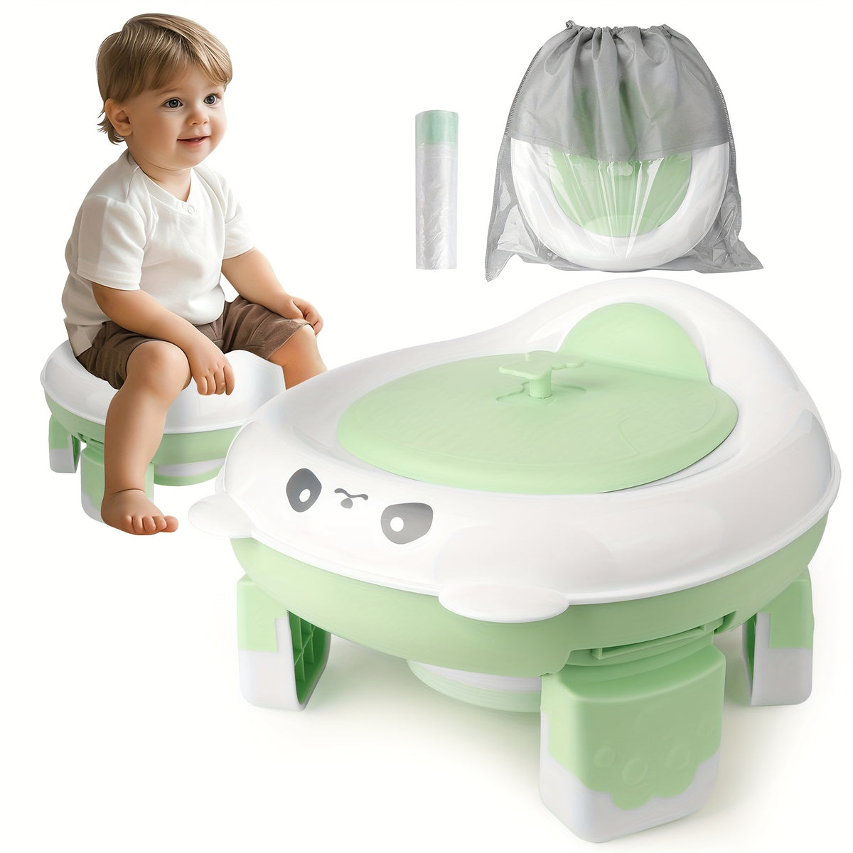 Foldable Travel Potty Chair for Boys and Girls with Storage Bag and 20 Disposable Liners Included, Portable Toddler Potty Seat for Indoor and Outdoor Use, Easy to Clean and Carry