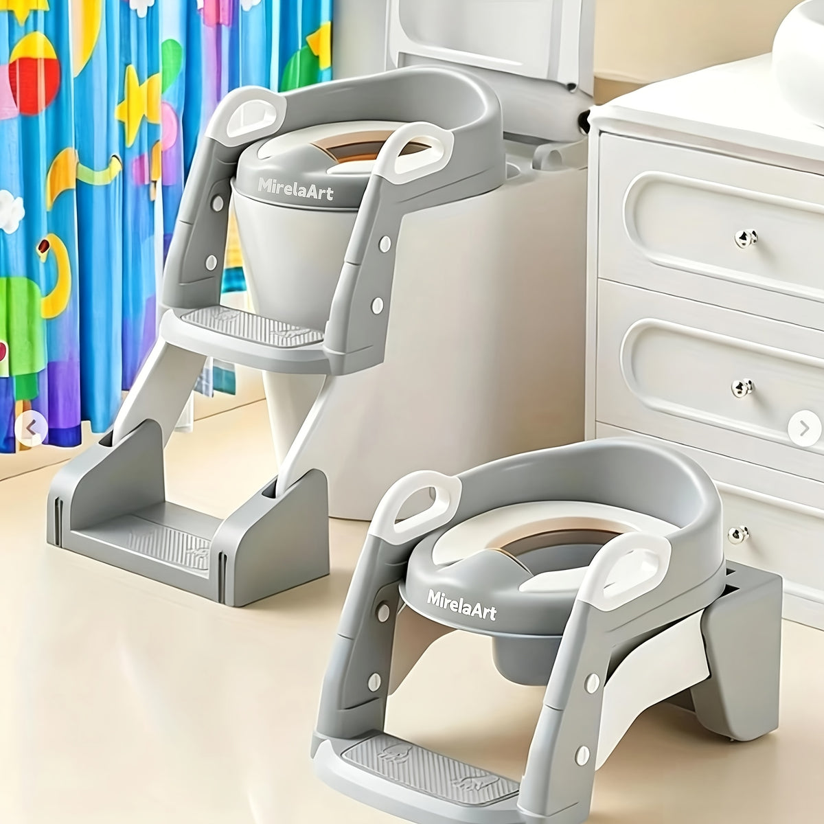 Wide-Step Toddler Toilet Training Seat with Ladder, Adjustable Potty Seat with Splash Guard, Anti-Slip Steps and Handles for Boys and Girls