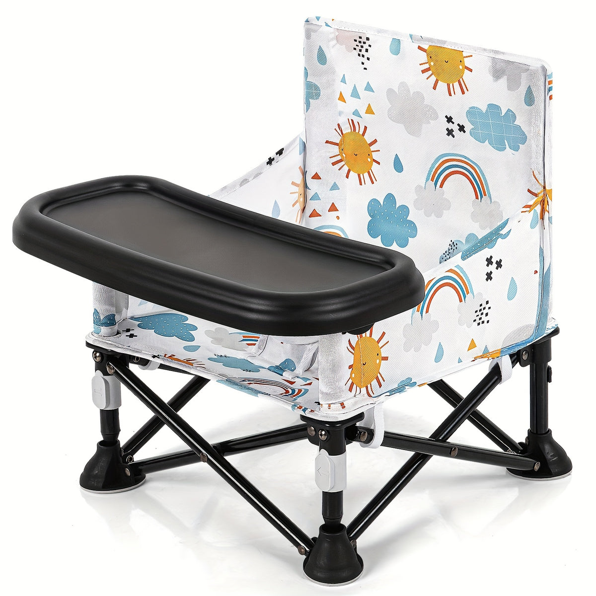 Baby Travel Dining Chair with Tray, Portable Folding Feeding Seat with Kitchen Chair Attachment Straps for Indoor Meals and Outdoor Outings