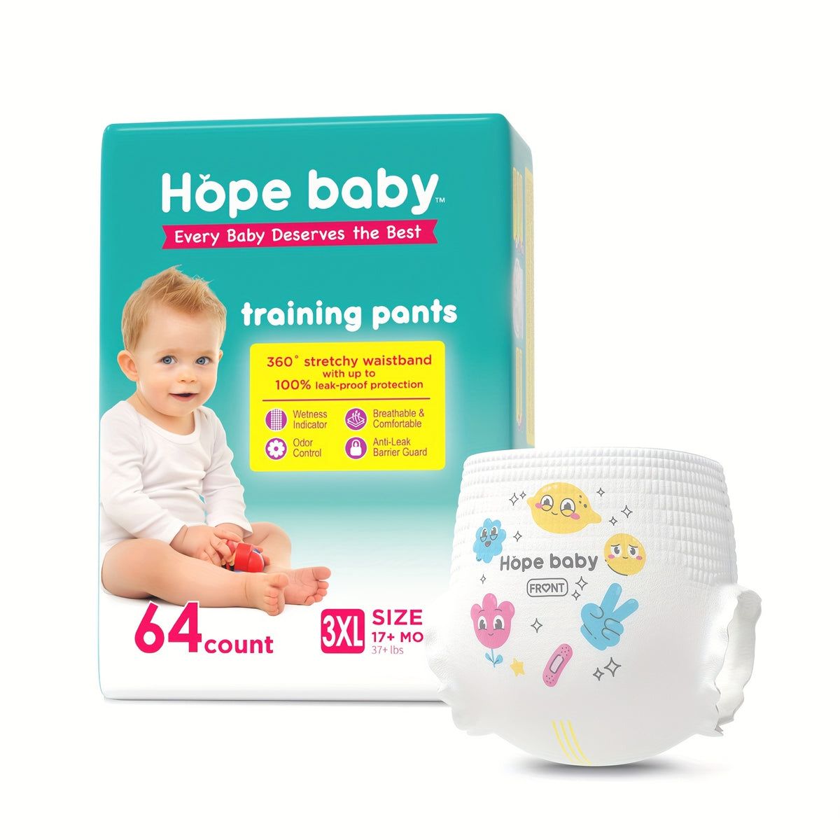 HOPE BABY Pull Ups Potty Training Pants, Premium Training Underwear 64-68 Count – Hypoallergenic Toddler Diapers for Sensitive Skin, Sizes L to XXXL, Comfortable Everyday Potty Training