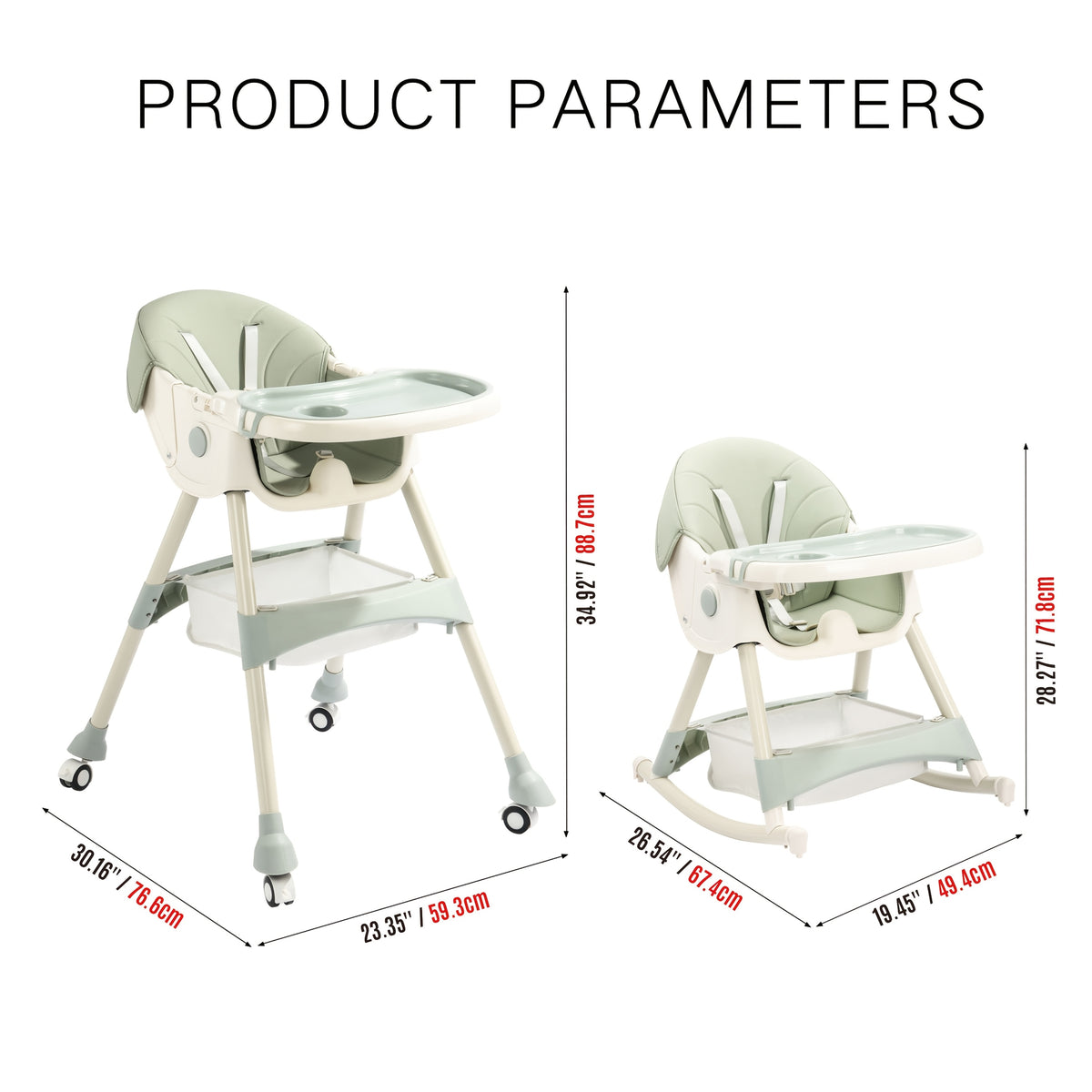 Double Tray Baby High Chair, Adjustable PU Leather Dining Seat with Five-Point Harness and Detachable Two-Layer Tray for Home Mealtimes