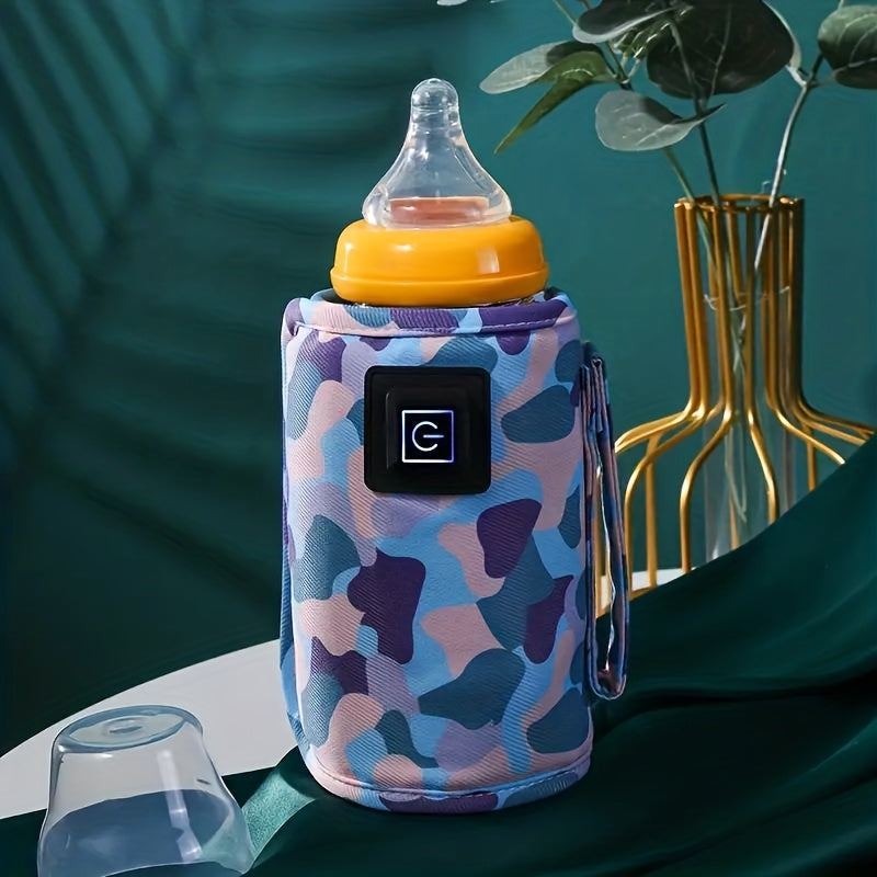 Travel Bottle Warming Cover with 3 Temperature Settings, USB-Powered Portable Baby Milk Warmer Sleeve with Colorful Cat Prints