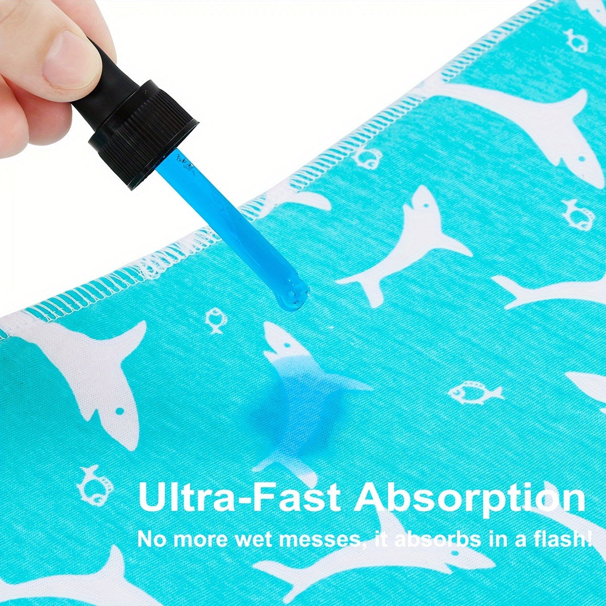 Large Baby Burp Cloths with Snaps, 6-Pack Soft Absorbent 3-Layer Spit-Up Rags, 18.5 x 8.7 Inch Shoulder Cloths in Shark or Water Ripple Styles