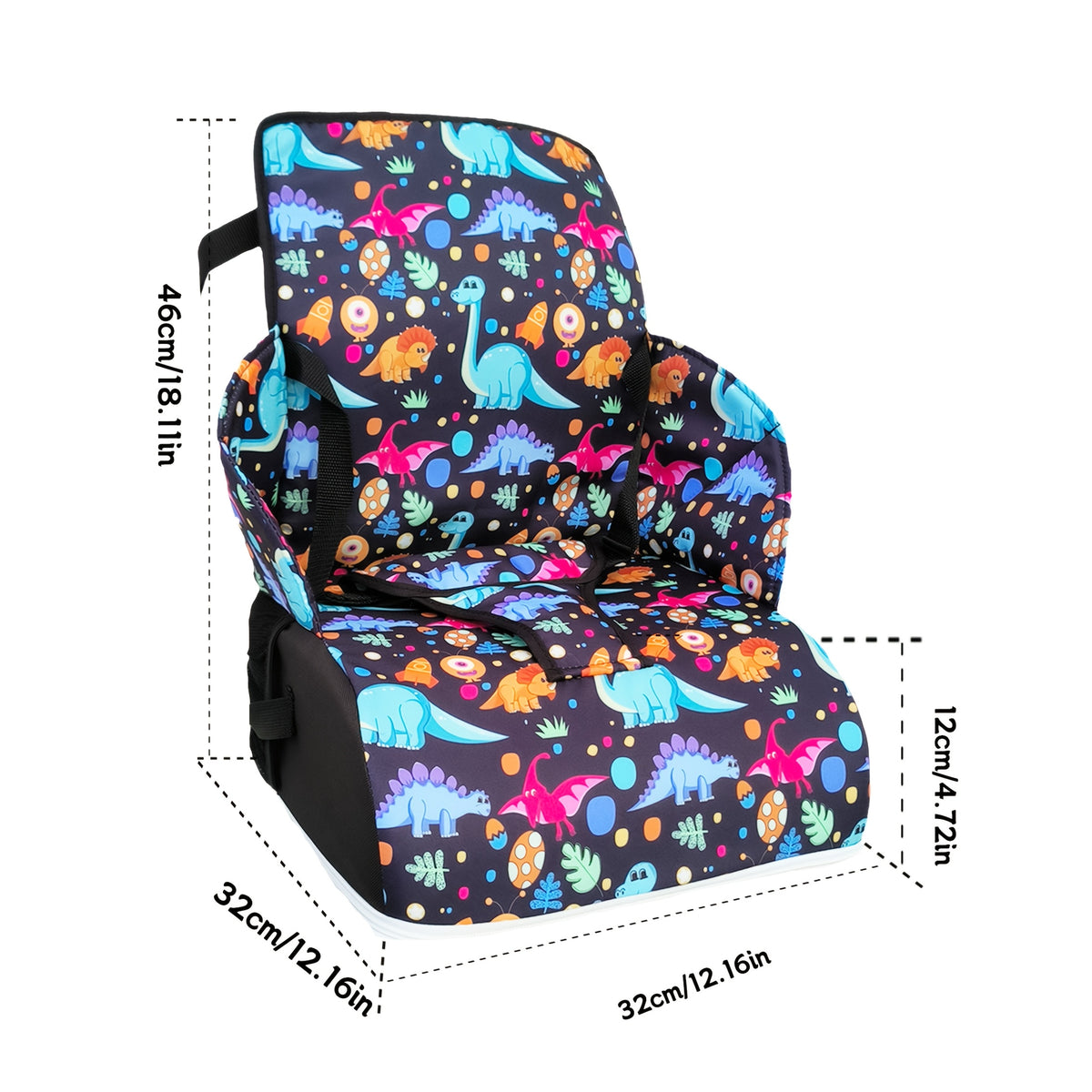 Children's Dining Booster Cushion with Backrest, Foldable Portable Chair Seat Pad with Removable Washable Cover for Home and Outdoor Meals