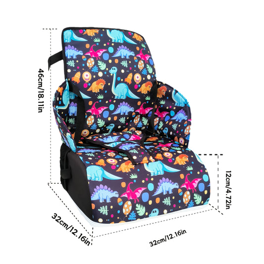 Children's Dining Booster Cushion with Backrest, Foldable Portable Chair Seat Pad with Removable Washable Cover for Home and Outdoor Meals