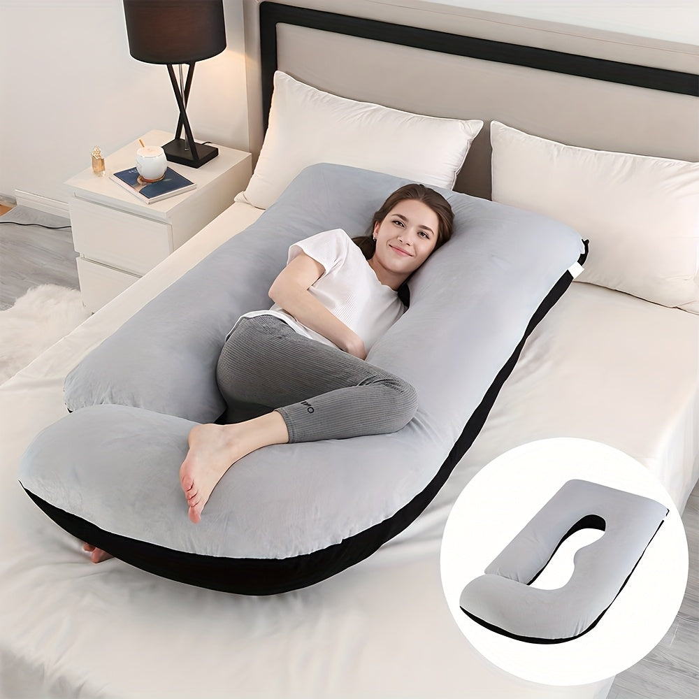 J-Shaped Full Body Pregnancy Pillow, 62-Inch Maternity Pillow with Removable Pillowcase, Large Size Back to Leg Support for Comfortable Pregnancy Sleep, Great Baby Shower and Holiday Gift