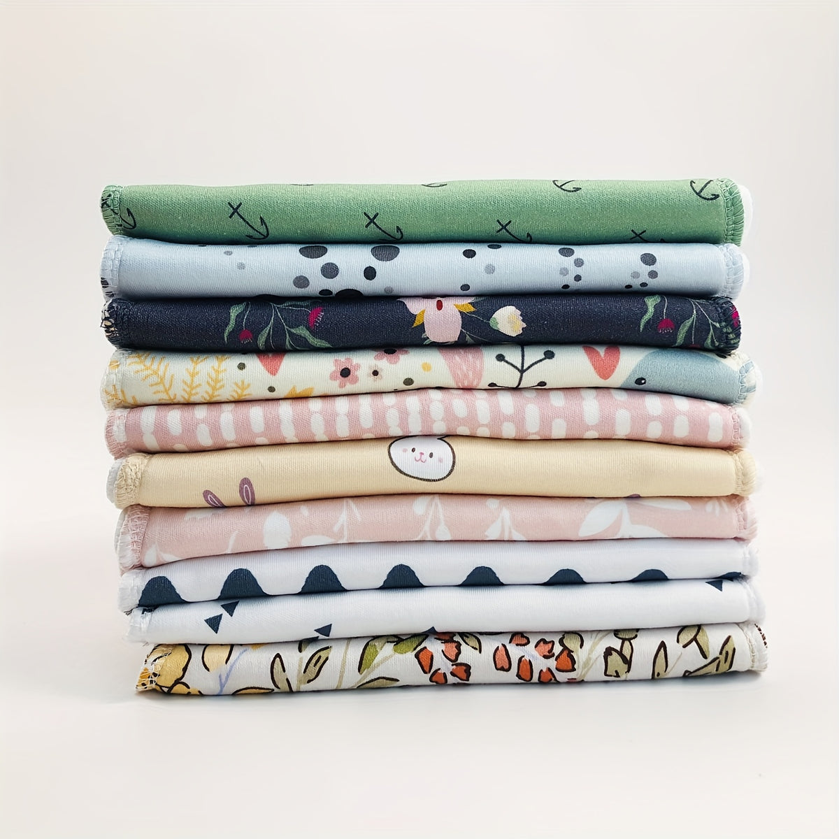 Contoured Burp Cloths 5-Pack for Newborn Feeding, Soft Absorbent Shoulder Burp Rags with Printed Pink, Blue and Mixed Color Style Options