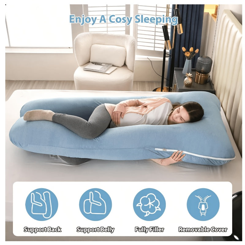 Velvet Cover U-Shaped Pregnancy Pillow, Full Body Maternity Sleeping Pillow with Detachable Soft Velvet Cover, Essential Comfort Support for Pregnant Women and Expectant Mothers