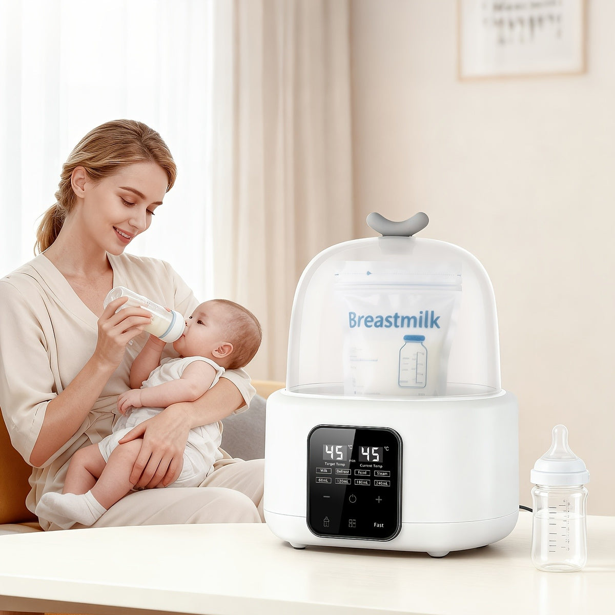 Dual Baby Bottle Warmer for Breast Milk and Formula, 6-in-1 Countertop Milk Heater with Timer, Defrost, Keep-Warm and Baby Food Jar Heating