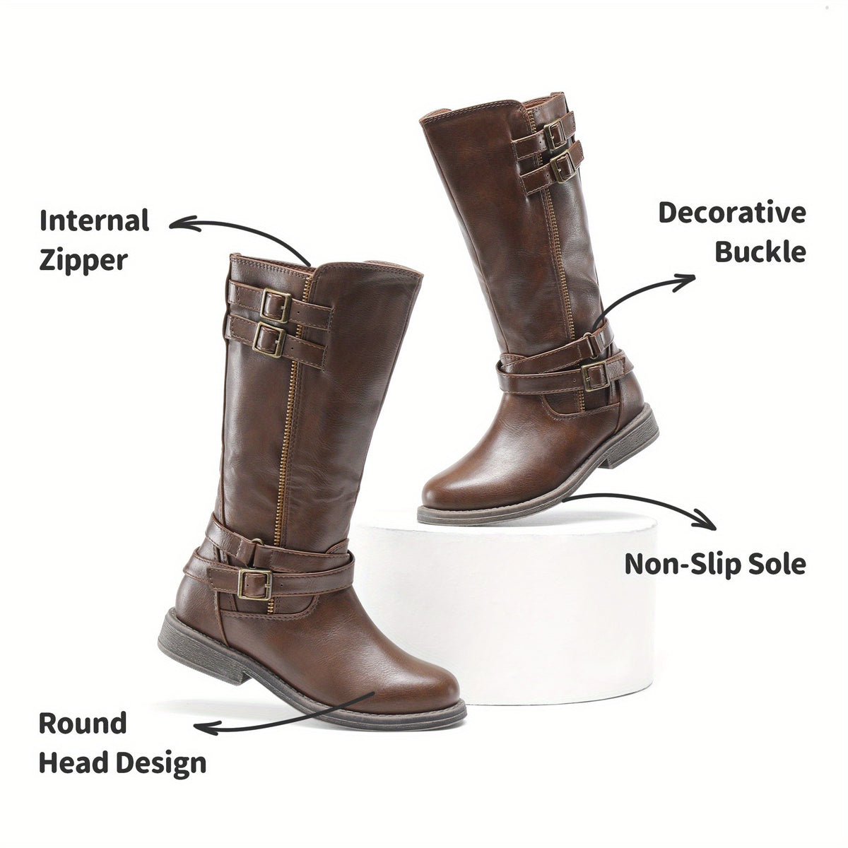 Double-Buckle Knee-High Sweater Riding Boots for Girls - Fashionable Tall Boots with Adjustable Buckle Straps, Assorted Colors, Comfortable Fit for Toddler, Little Kid & Big Kid