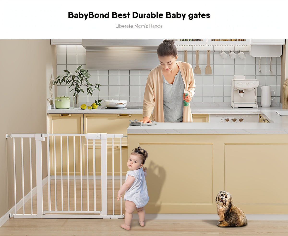 Adjustable Metal Gate 27-43 Inches Wide for Home Openings, Black or White Barrier for Doorway Planning and Family Spaces, Check Fit Before Installation