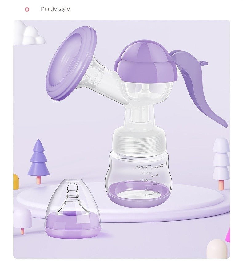 Manual Breast Pump with 5.07 oz Collection Bottle, Portable Hand-Operated Milk Expression Pump with Lever Handle in Purple or White for Nursing Moms