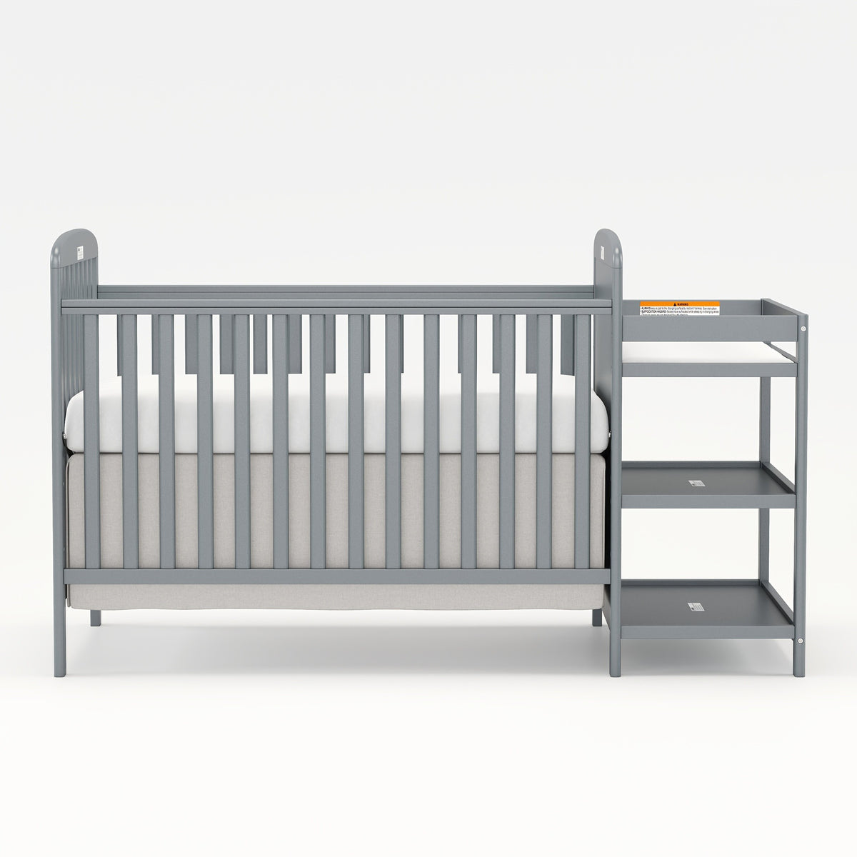 Baby Crib with Changing Table, Goldzone 4-in-1 Convertible Wooden Nursery Crib with Four Mattress Heights, Two Storage Shelves and Toddler Bed Conversion, White