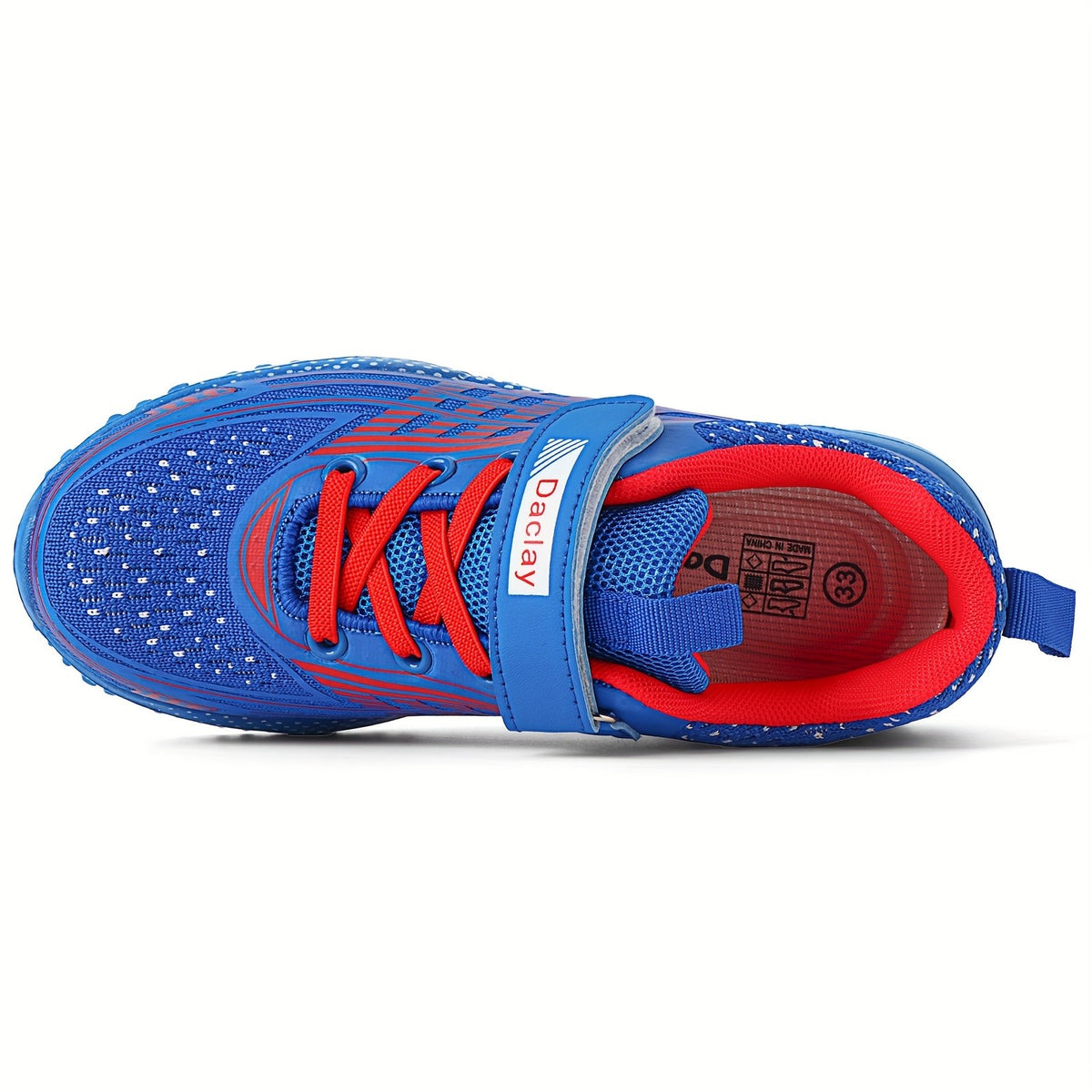 Boys Hook-and-Loop Sneakers in Blue, Breathable Low-Top Sport-Style Shoes with Geometric Pattern for Little Kid and Big Kid Casual Outings