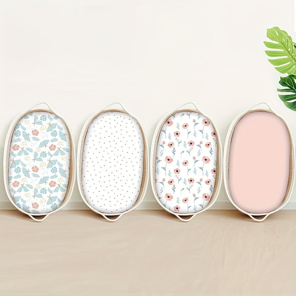 Baby Bassinet Fitted Sheets 4-Pack, 33 x 20 x 4 Inch Printed Nursery Bedding for Compatible Oval or Rectangular Mattresses, Sheets Only
