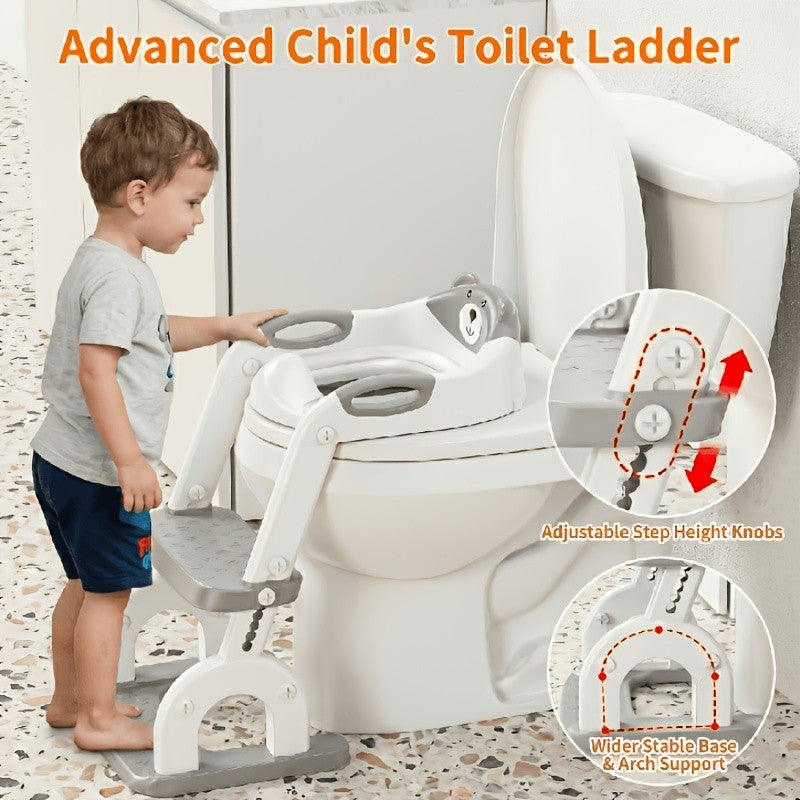 Toddler Potty Trainer, 2-in-1 Toilet Seat and Step Ladder, Adjustable Heavy-Duty Design with Anti-Slip Base for Boys and Girls