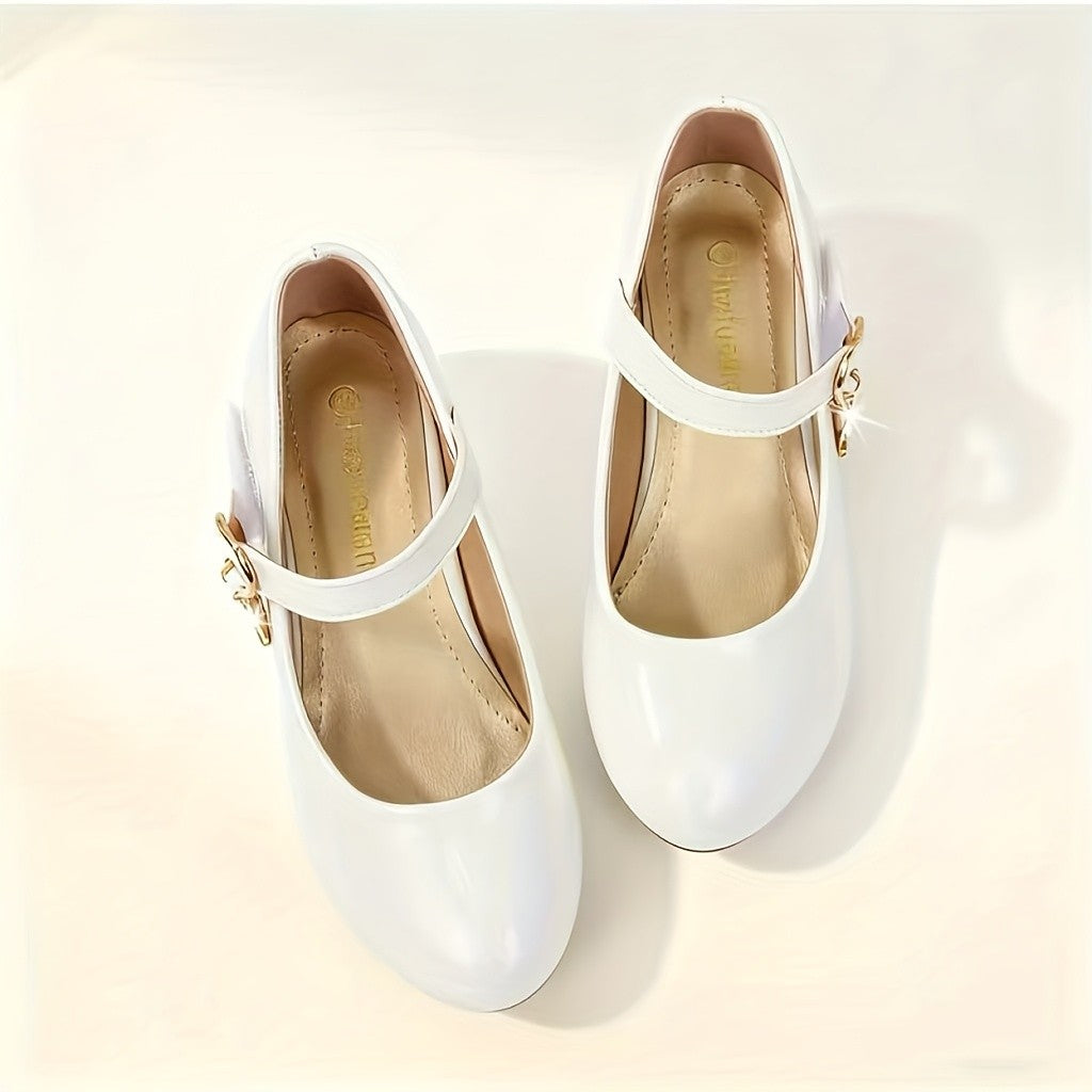 Girls Glitter Princess Shoes with Bow and Pearl Details, Easy-Fastening Round-Toe Dress Shoes for Toddlers and Kids, Parties, Dance and Weddings
