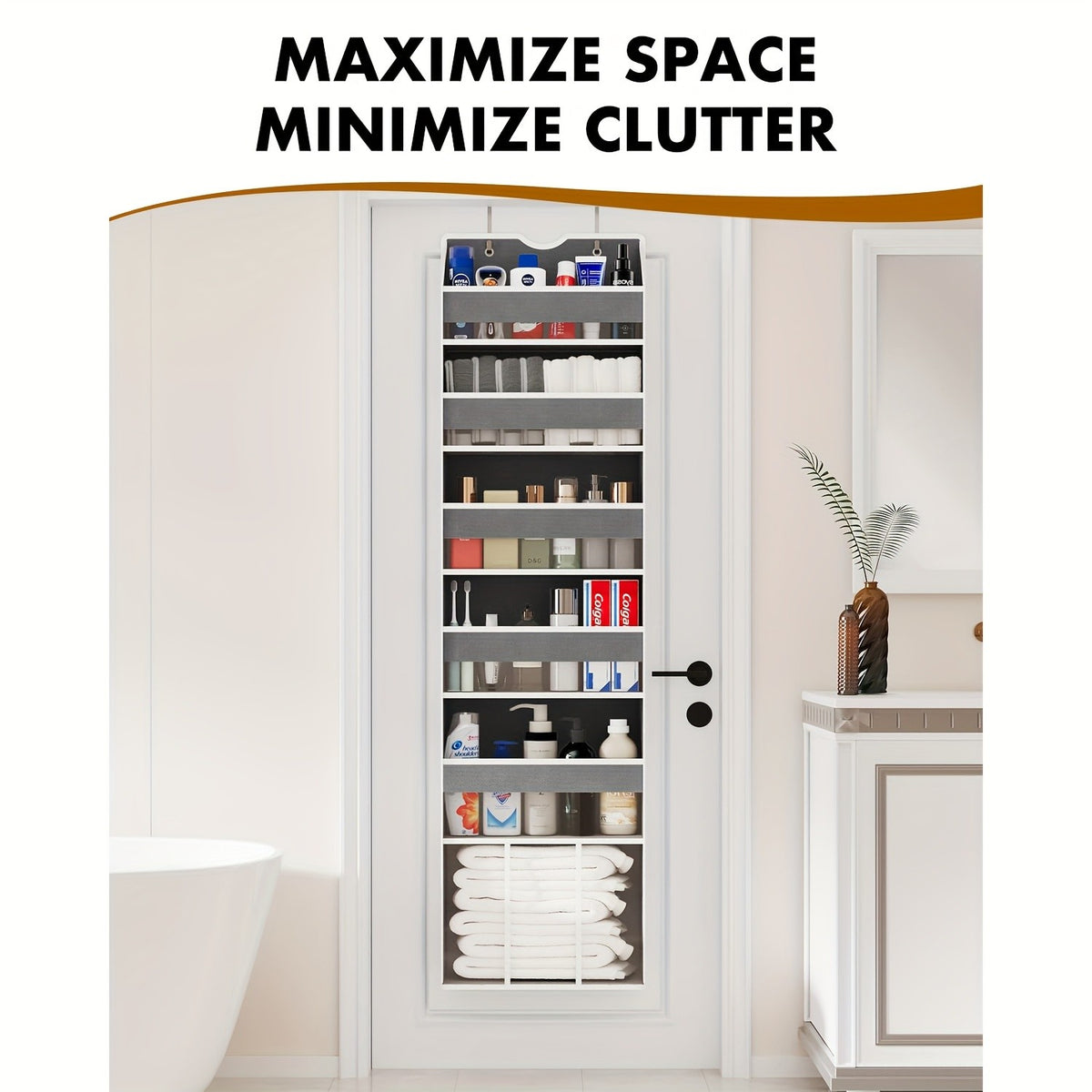 18-Pocket Hanging Door Organizer for Nursery Storage, 6-Shelf Swing-Proof Over Door Organizer, Clear Front and Side Pockets, Holds Up to 50LB, No-Drill Closet Bedroom Bathroom Storage