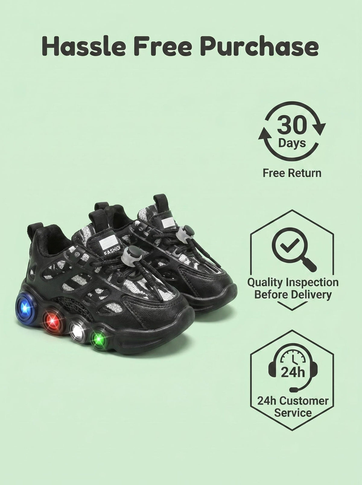 Color-Changing LED Toddler Shoes with Cartoon Design, Light-Up Kids Sneakers in Black or White for Boys and Girls, US Toddler and Little Kid Sizes