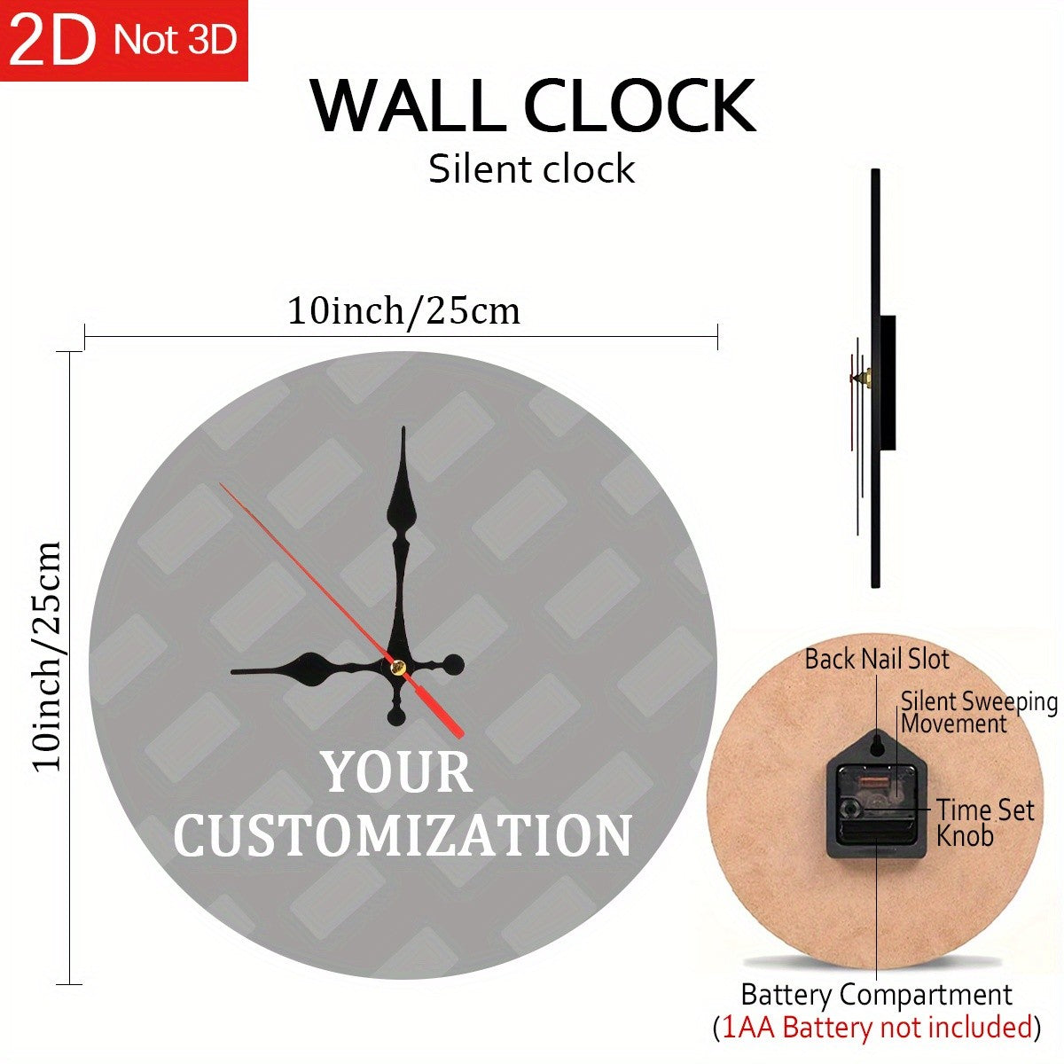 Custom Photo Collage Nursery Wall Clock with Round Wood-Grain Look, Personalized Battery-Operated Room Decor in 9.9 or 11.9 Inch Sizes