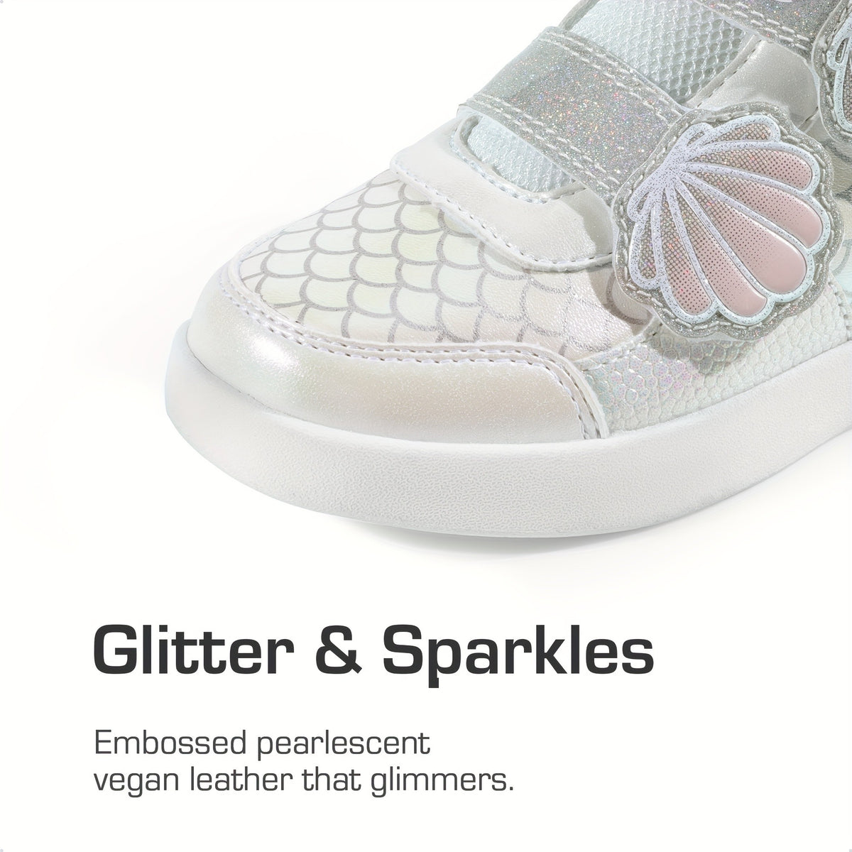 Girls Shell-Pattern High-Top Sneakers with Shiny Detail, Casual Walking Shoes for Toddlers and Little Kids in Pink, Lavender or White