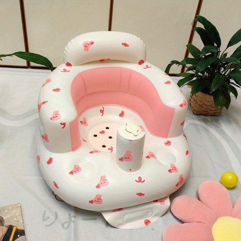 Portable Inflatable Baby Chair with Backrest and Armrests, Love Bunny Dinosaur or Little Bear Floor Seat for Supervised Awake Sitting at Home