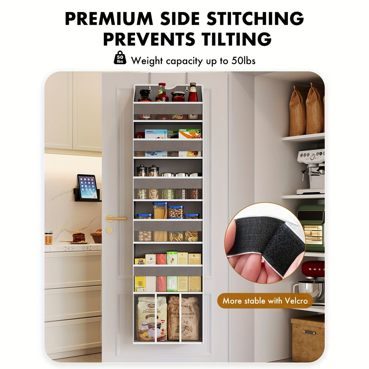 18-Pocket Hanging Door Organizer for Nursery Storage, 6-Shelf Swing-Proof Over Door Organizer, Clear Front and Side Pockets, Holds Up to 50LB, No-Drill Closet Bedroom Bathroom Storage