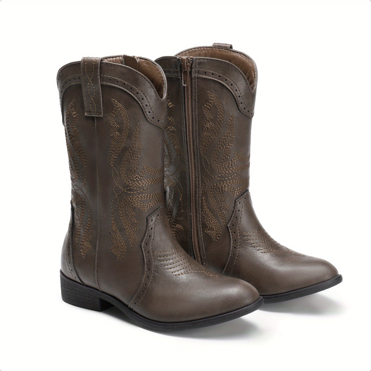 Girls' Western Riding Boots with Mid-Calf Style, Cowgirl-Cowboy Shoes in Pink, White or Dark Brown for Toddler, Little Kid & Big Kid Sizes