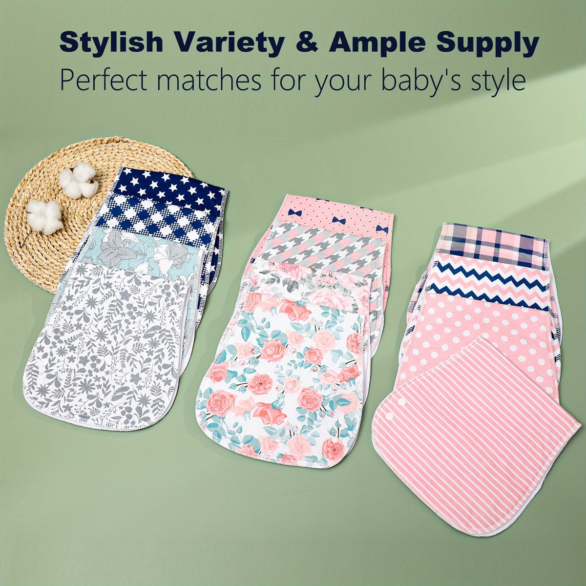 Snap-Closure Baby Burp Cloth Set, 6-Piece Large 3-Layer Absorbent Spit-Up Rags in Rose and Pink Polka Dots for Feeding and Baby Care