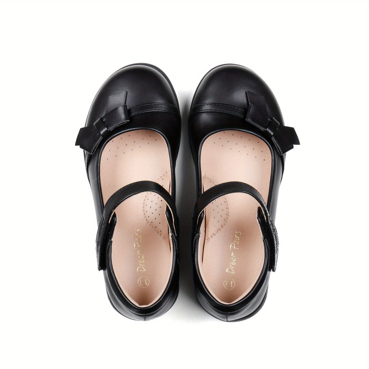 Girls Black School Uniform Mary Jane Shoes with Bow, Hook-and-Loop Strap and Cushioned Latex Insole, Round-Toe Dress Flats for Little Kid and Big Kid Events