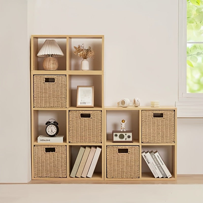 Paper Rope Storage Baskets with Handles, Foldable Handwoven 11 x 11 x 11 Inch Shelf Organizer Cubes for Nursery, Bedroom or Living Room