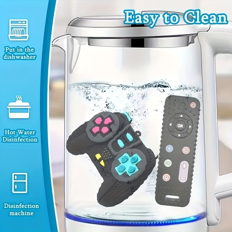 Silicone Baby Teething Toys with TV Remote and Game Controller Designs, Soft Chew Toys with Colorful Button Details for Supervised Play