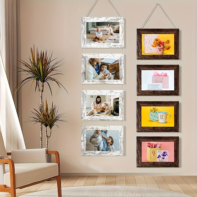 Wooden Baby Photo Frame Set, Two 4-Panel 4x6 Collage Frames with Glass Covers for Nursery Wall or Tabletop Display, First-Year Memories and Gift Giving