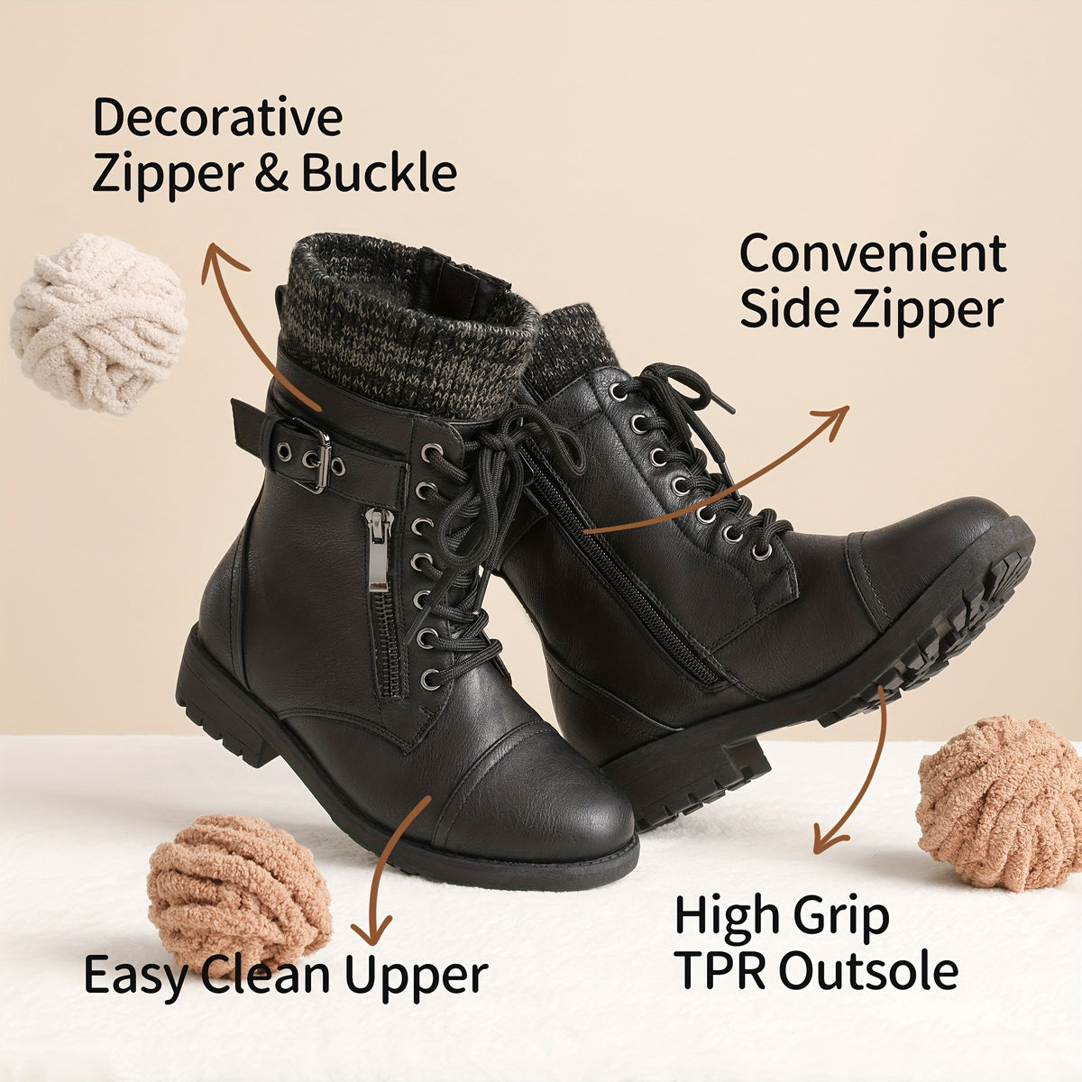 Girls' Lace-Up Western Boots, Mid-Calf Cowboy Style with Round Toe, PU/Fabric Upper and TPR Sole for Fall & Winter, Toddler, Little Kid & Big Kid Sizes