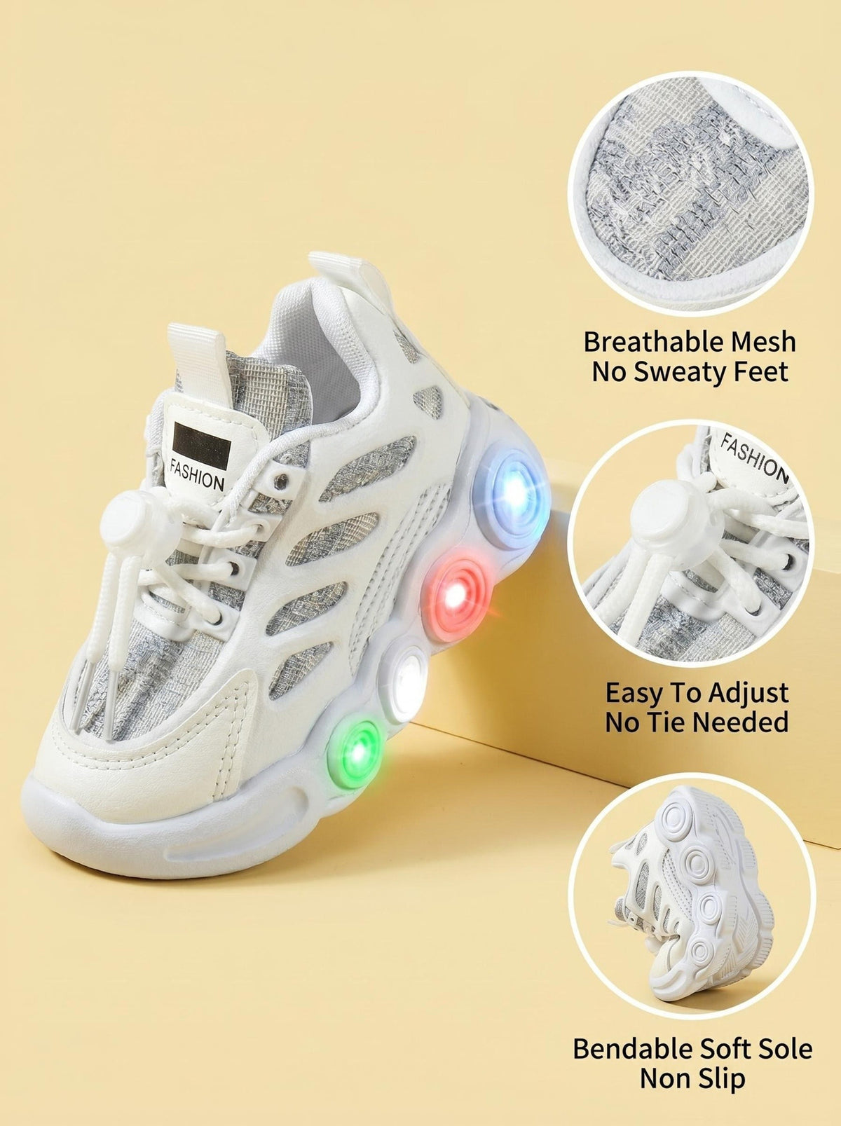 Color-Changing LED Toddler Shoes with Cartoon Design, Light-Up Kids Sneakers in Black or White for Boys and Girls, US Toddler and Little Kid Sizes